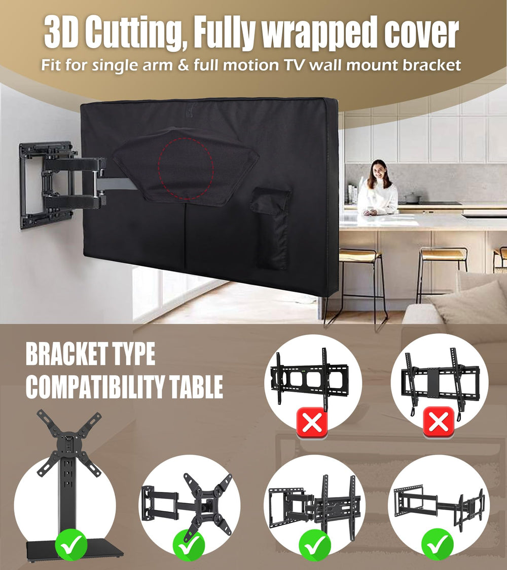 IC ICLOVER Outdoor TV Cover 32/40/43/50/55/65 inch, 600D Heavy Duty Waterproof TV Protector with 3 Sides Full Zipper, Weatherproof Outside Television Covers Enclosure for Flat Screen TVs