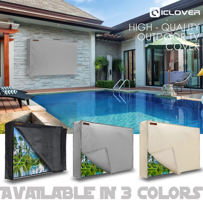 IC ICLOVER Outdoor TV Cover | 600D Heavy Duty | Weatherproof TV Enclosure |Waterproof Zipper Access with Bottom Seal for Outside LED, LCD TVs (Gray)