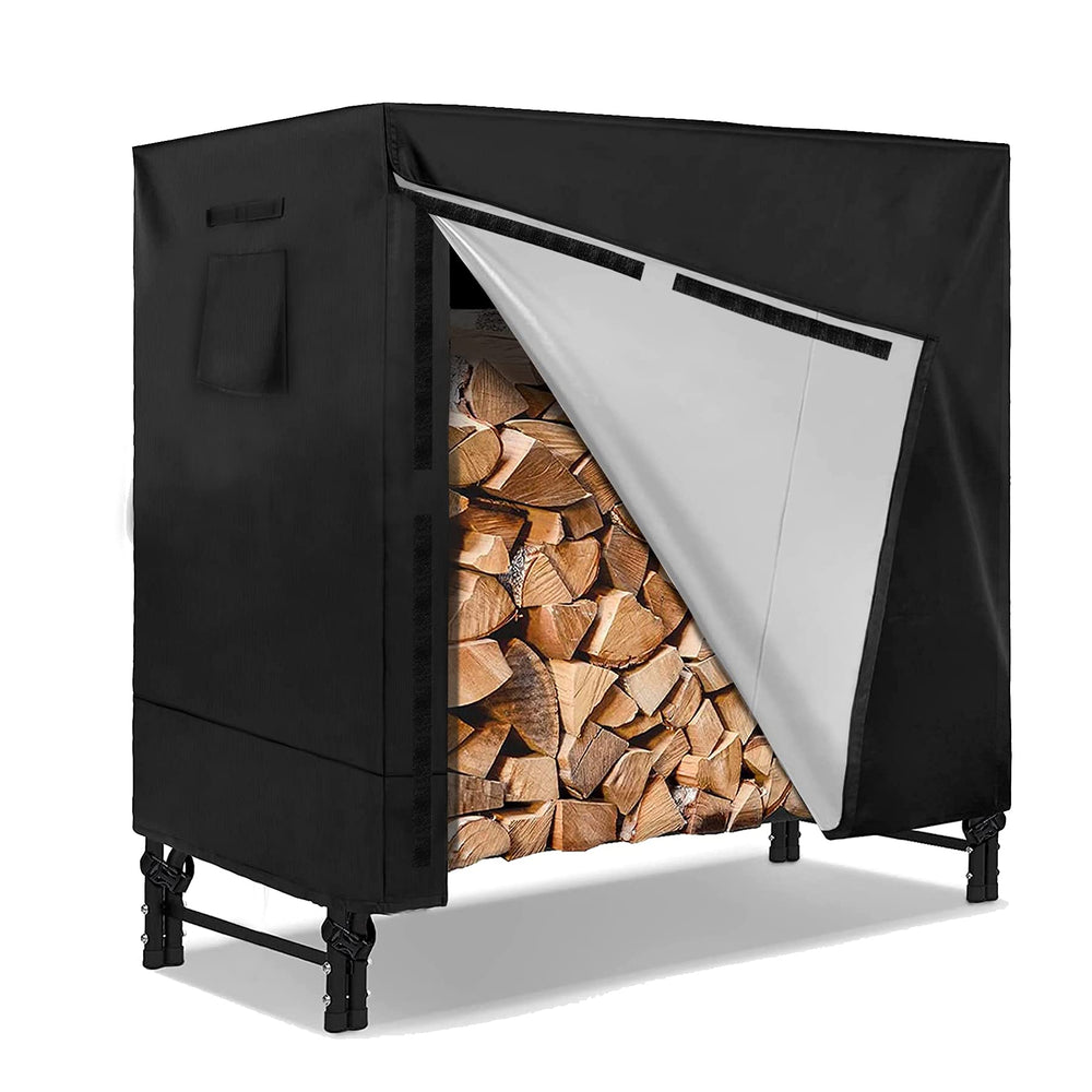 IC ICLOVER 4FT Firewood Log Rack Cover | 420D Heavy Duty Fabric | Outdoor Waterproof Fireplace Logs Holder Covering | Hook Loop Tape | Air Vents All Weather Protection