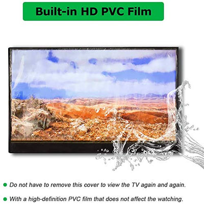 IC ICLOVER Outdoor TV Cover | 600D Heavy Duty | 4 Season Weatherproof Television Protector with Built-in Clear Front Film & Full Covered Bottom for LED, LCD, Plasma TV Screens (Black)