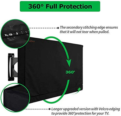 IC ICLOVER Outdoor TV Cover | 600D Heavy Duty | 4 Season Weatherproof Television Protector with Built-in Clear Front Film & Full Covered Bottom for LED, LCD, Plasma TV Screens (Black)