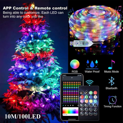 Rope Fairy Lights 32.8ft 100LED | Multi-Color Changing Lights with Music Modes | App& Remote Control Christmas String Lights for Bedroom Outdoor Indoor Party Wedding Holiday Decor