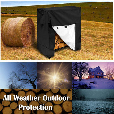 IC ICLOVER 4FT Firewood Log Rack Cover | 420D Heavy Duty Fabric | Outdoor Waterproof Fireplace Logs Holder Covering | Hook Loop Tape | Air Vents All Weather Protection