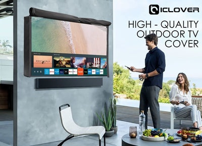 IC ICLOVER Outdoor TV Cover 32", 39-40", 43", 48-50", 55", 60-65", 600D Heavy Duty 4 Season Weatherproof TV Screen Protector with Waterproof Zipper Velcro&Remote Control Pocket, Outside Television Cover for LED, LCD, OLED TVs