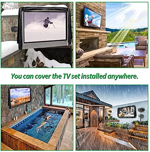 IC ICLOVER Outdoor TV Cover | 600D Heavy Duty | 4 Season Weatherproof Television Protector with Built-in Clear Front Film & Full Covered Bottom for LED, LCD, Plasma TV Screens (Black)